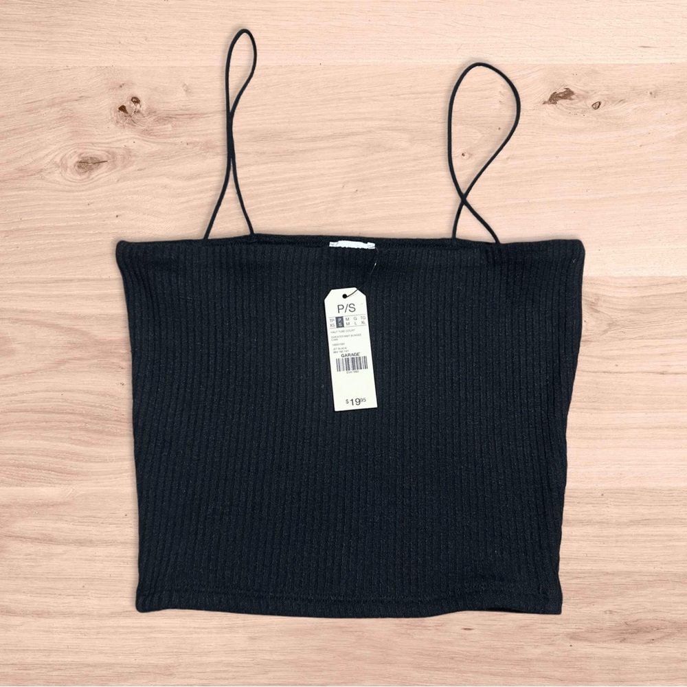 GARAGE Black Ribbed Spaghetti Strap Top